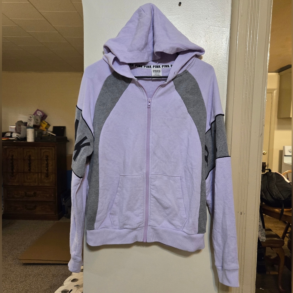 Victoria's Secret PINK lavender, grey,& black hoodie sz large in great condition